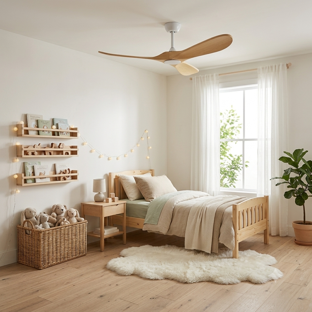 Chiaro | Ventilateur de plafond vintage bois clair et blanc, 3 pales