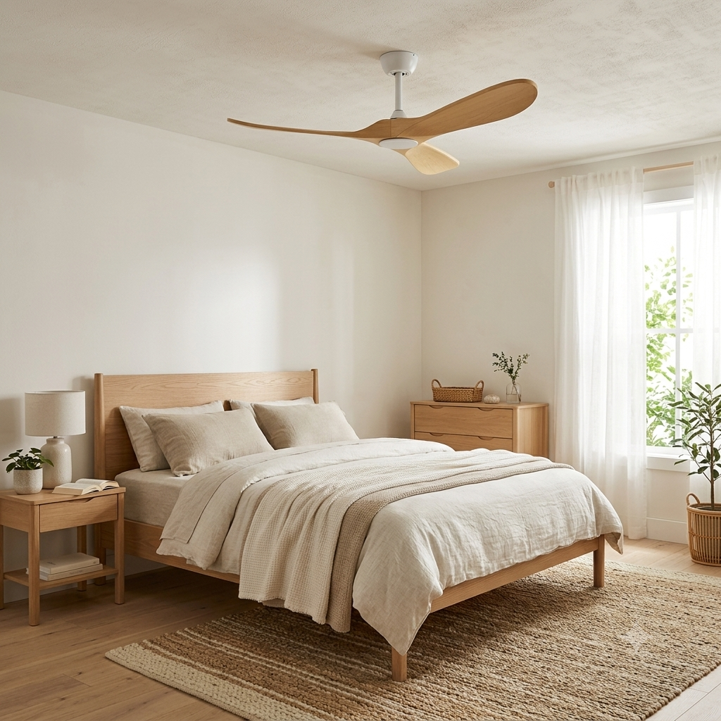 Chiaro | Ventilateur de plafond vintage bois clair et blanc, 3 pales