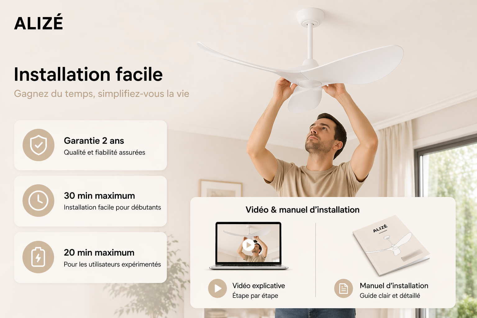 Riviera | Ventilateur de plafond design télécommande, 97 cm