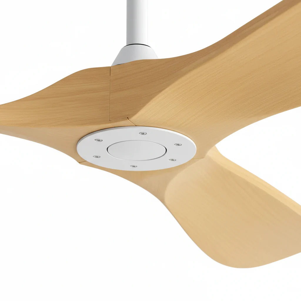 Chiaro | Ventilateur de plafond vintage bois clair et blanc, 3 pales