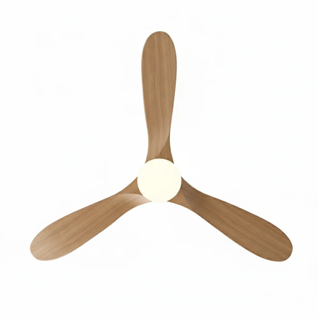 Bianco | Ventilateur de plafond vintage blanc et bois naturel, LED intégrée