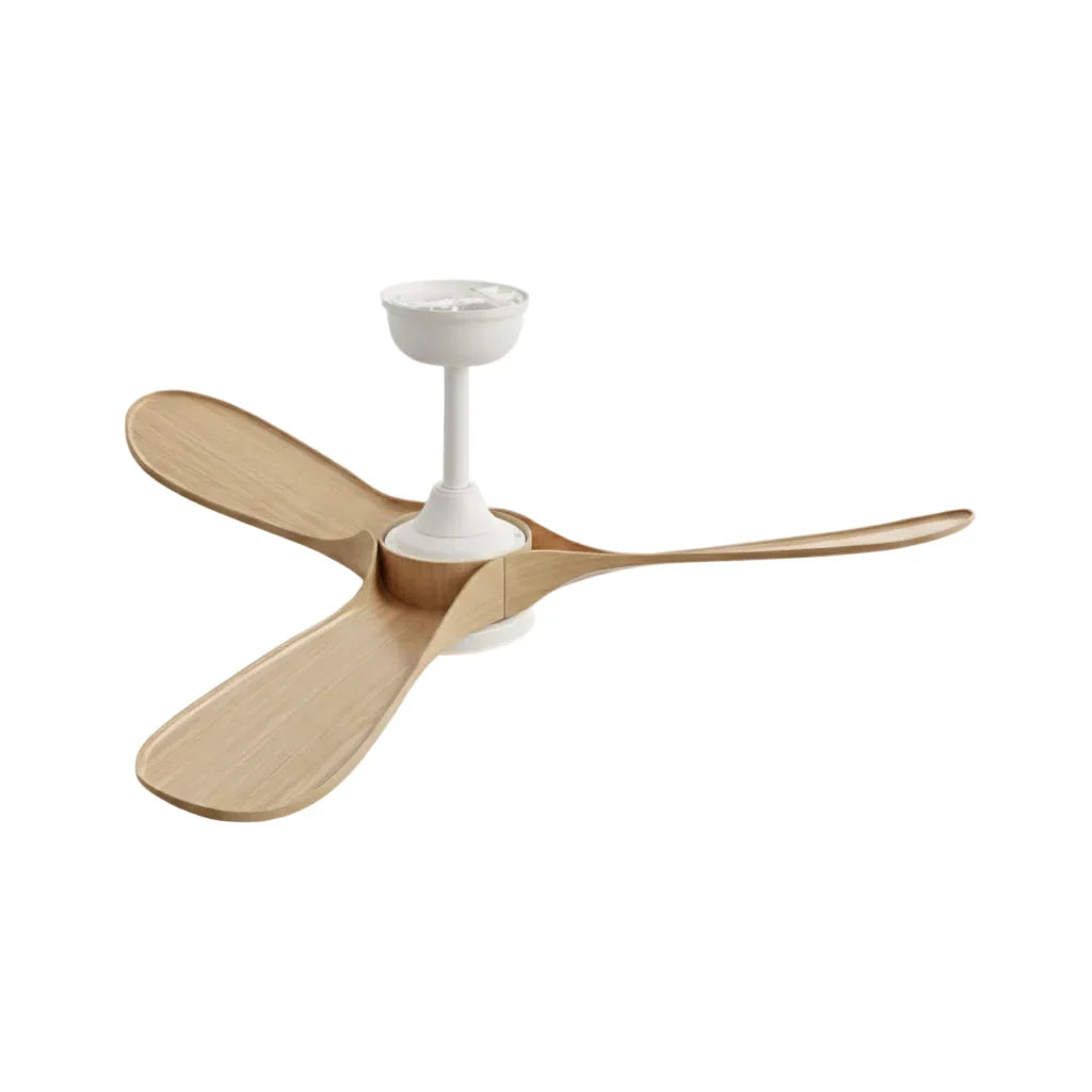 Bianco | Ventilateur de plafond vintage blanc et bois naturel, LED intégrée
