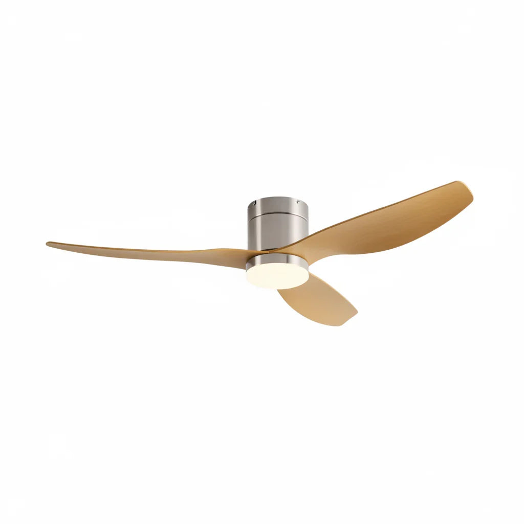 Luce | Ventilateur de plafond LED intégrée argent et bois clair