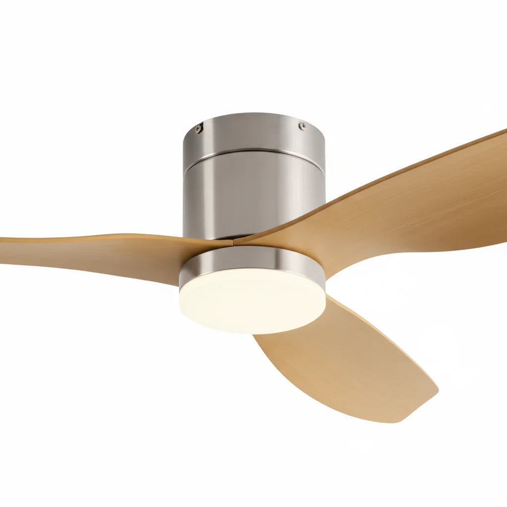 Luce | Ventilateur de plafond LED intégrée argent et bois clair