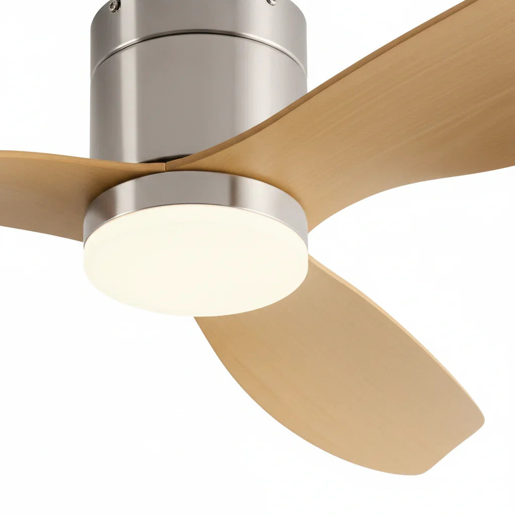 Luce | Ventilateur de plafond LED intégrée argent et bois clair