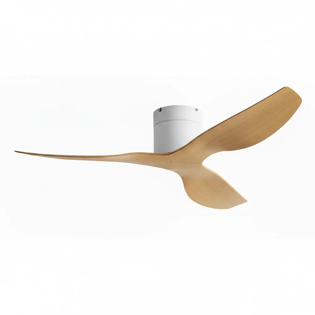 Larice | Ventilateur de plafond ultra-plat blanc et bois clair