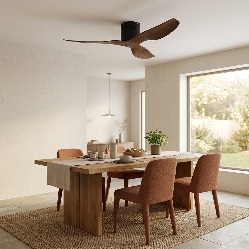 Atlante | Ventilateur de plafond ultra-plat noir et bois foncé