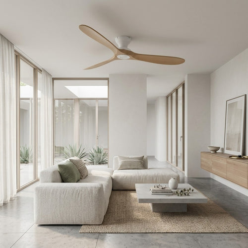 Betulla | Ventilateur de plafond bois massif naturel et blanc