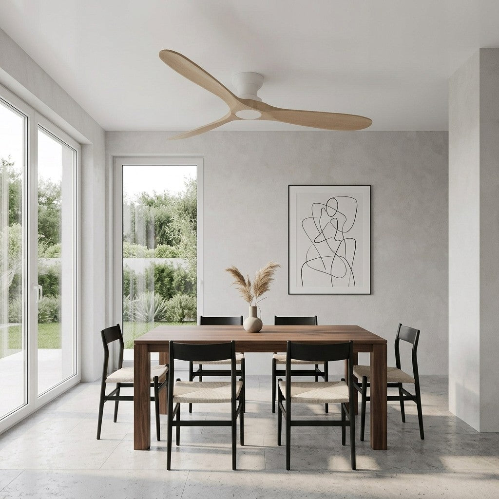 Betulla | Ventilateur de plafond bois massif naturel et blanc