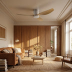 Luce | Ventilateur de plafond LED intégrée argent et bois clair
