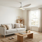 Nube | Ventilateur de plafond vintage blanc et bois blanc, LED intégrée