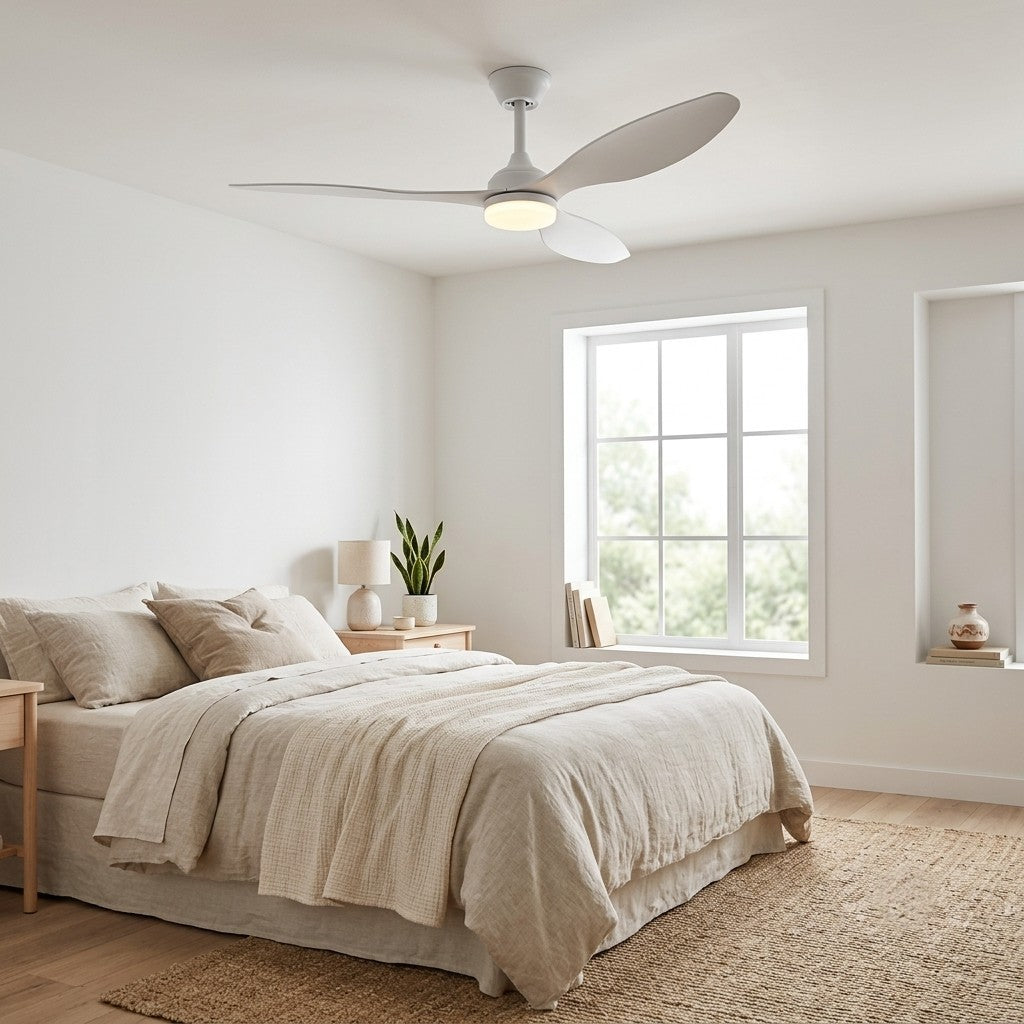 Nube | Ventilateur de plafond vintage blanc et bois blanc, LED intégrée