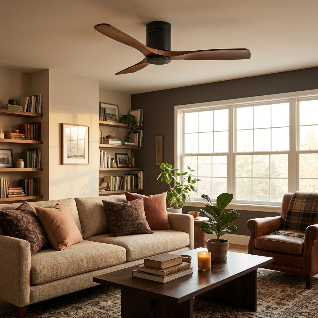 Cima | Ventilateur de plafond 132 cm encastré, acier et effet bois