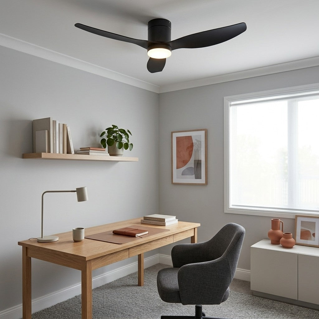 Ombra | Ventilateur design LED noir mat, moteur DC réversible 106/132 cm