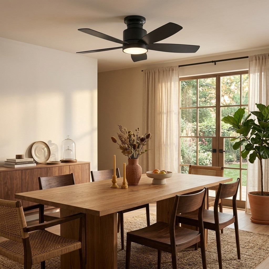 Nera | Ventilateur de plafond 5 pales noir mat, LED intégrée, télécommande 107 cm
