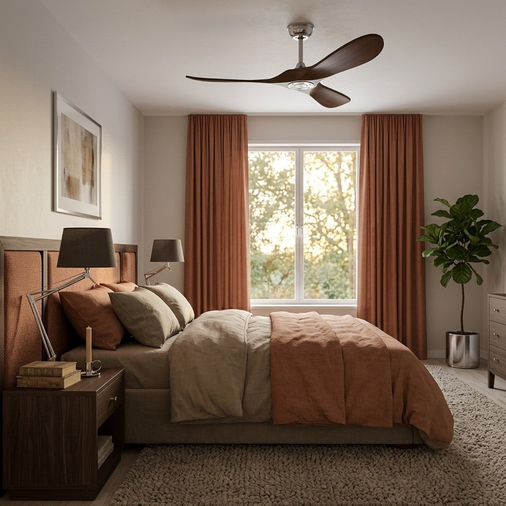 Noce | Ventilateur de plafond vintage argent et bois foncé, 3 pales