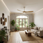 Bianco | Ventilateur de plafond vintage blanc et bois naturel, LED intégrée