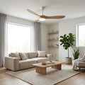Bianco | Ventilateur de plafond vintage blanc et bois naturel, LED intégrée