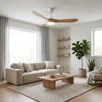Bianco | Ventilateur de plafond vintage blanc et bois naturel, LED intégrée