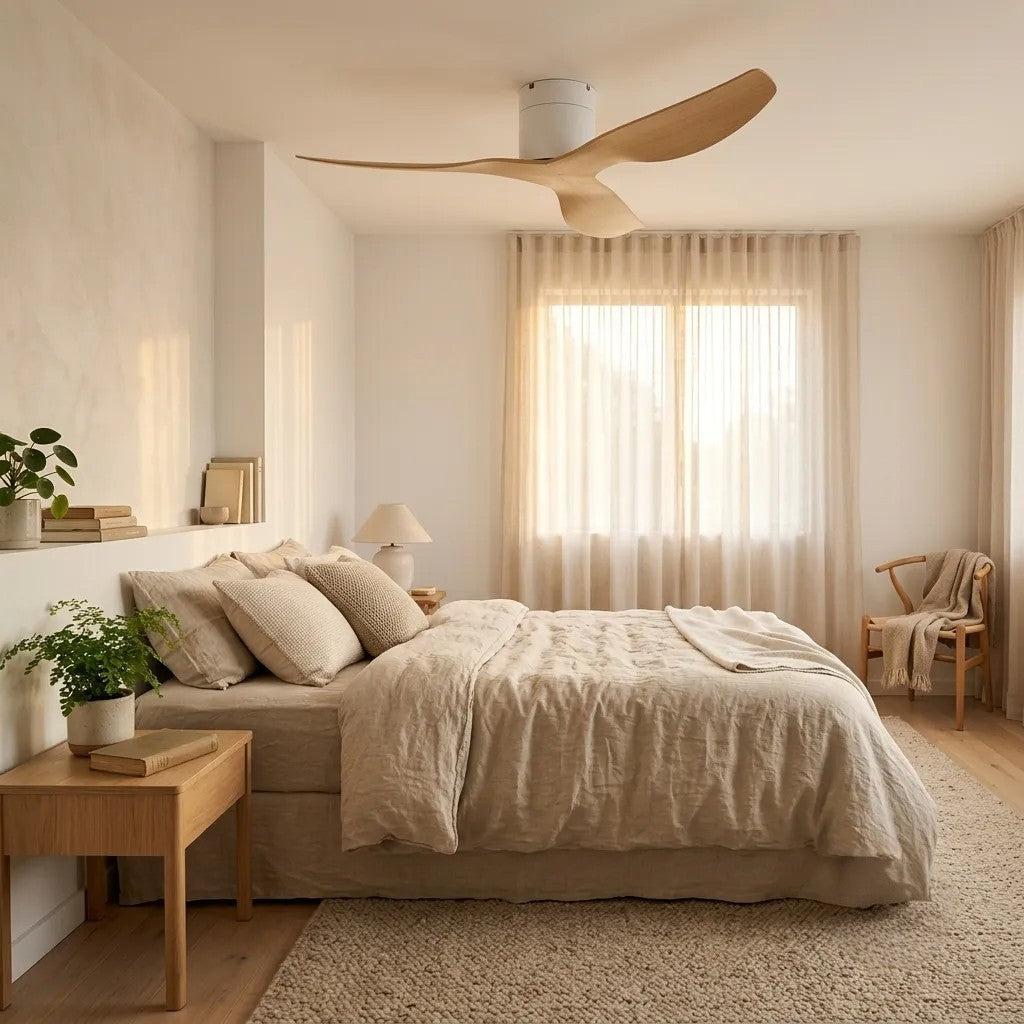 Larice | Ventilateur de plafond ultra-plat blanc et bois clair