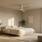 Luce | Ventilateur de plafond LED intégrée argent et bois clair