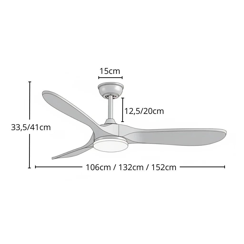 Nube | Ventilateur de plafond vintage blanc et bois blanc, LED intégrée