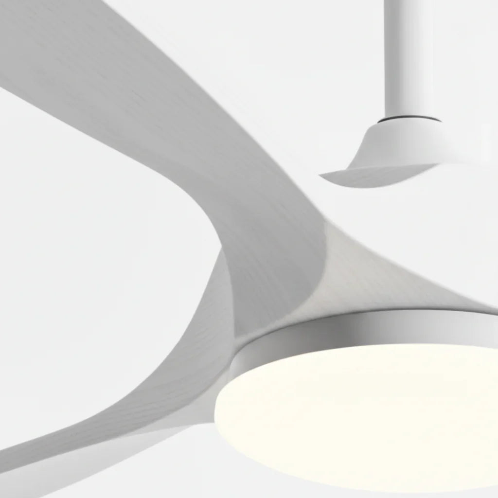 Nube | Ventilateur de plafond vintage blanc et bois blanc, LED intégrée