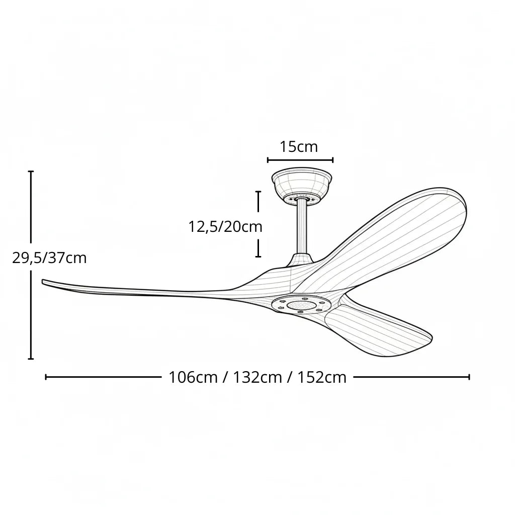 Chiaro | Ventilateur de plafond vintage bois clair et blanc, 3 pales